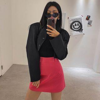 Lapelless Single-breasted Cropped Blazer