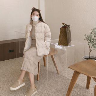 Detachable Knit-hooded Padded Jacket
