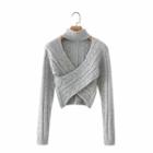 Cable-knit V-neck Sweater Gray - S