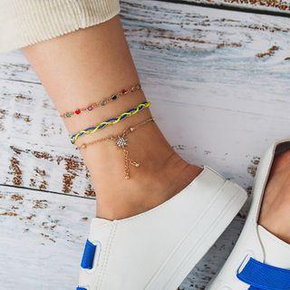 Set Of 3: Anklet Set Of 3 - 8830 - Yellow & Blue & Multicolour Rhinestone - Gold & Gold - One Size