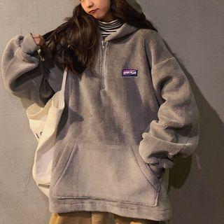 Applique Half-zip Faux Shearling Hoodie