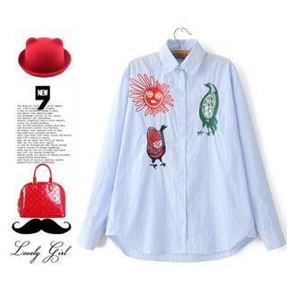 Embroidered Stripe Long-sleeve Shirt