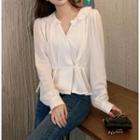 Long-sleeve Ruffle Trim V-neck Blouse