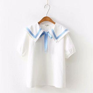 Bow Collared Short-sleeve Top
