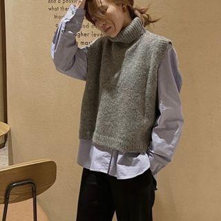 Long-sleeve Shirt / Turtle Neck Knit Vest