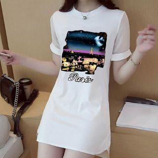 Short-sleeve Printed Mini T-shirt Dress / Set