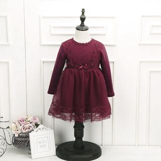 Long-sleeve Lace-trim Thermal Dress