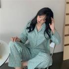 Plaid Long-sleeve Top / High Waist Plaid Pants