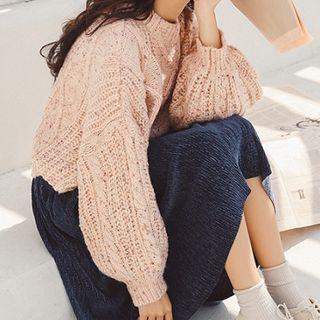 Set: Cable Knit Sweater + Midi A-line Skirt
