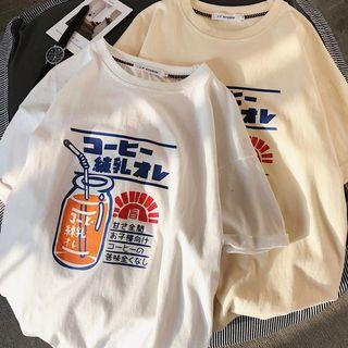 Short-sleeve Drinks Print T-shirt