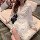 Cutout Back V-neck Peplum Dress White - One Size