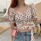 Short-sleeve Floral Top Red & Green & White - One Size