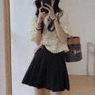 Short-sleeve Chiffon Blouse / Pleated Mini A-line Skirt / Set