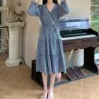 Floral Long-sleeve V-neck Midi A-line Dress