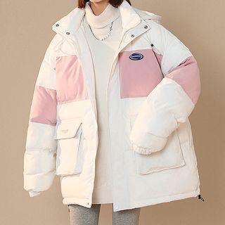 Color Block Hooded Padding Jacket