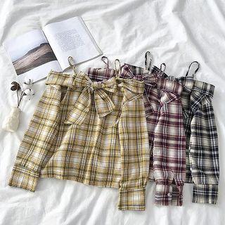 Cold-shoulder Plaid Shirt