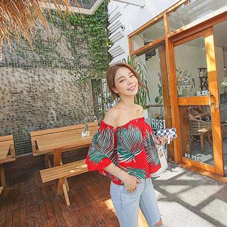 Off-shoulder Bell-sleeve Foliage Top