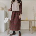 Long-sleeve Plaid Dress / Knit Vest
