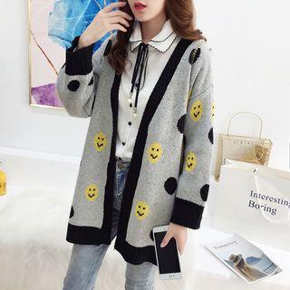 Smile Face Pattern Open Front Cardigan