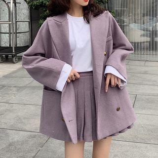 Double-breasted Coat / Mini Pleated A-line Skort