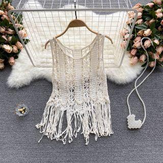 Cutout Fringe Tank Top Cover-up