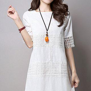 Crochet Trim Elbow Sleeve T-shirt Dress