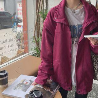 Plain Faux-suede Oversize Cargo Jacket