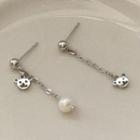 Bear Freshwater Pearl Stainless Steel Dangle Earring 1 Pair - 1631 - Silver - One Size