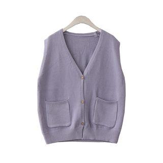 Pocket Patch Button Sweater Vest