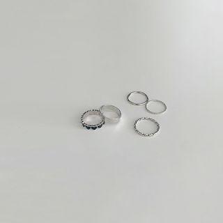 Set Of 5: Alloy Ring (various Designs) Set Of 5 Pcs - Silver - One Size