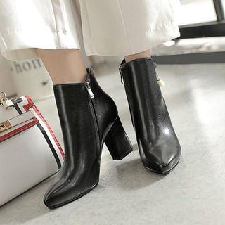 Chunky Heel Faux Pearl Accent Short Boots
