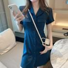 Notch Lapel Short-sleeve Mini Shirtdress