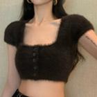 Short-sleeve Cropped Fluffy Knit Top