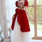 Puff-sleeve Floral Print Panel A-line Cocktail Dress