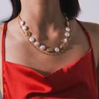 Faux Pearl Shell Layered Necklace 2537 - Gold - One Size
