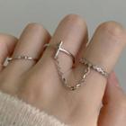 Alloy Chained Open Double Ring 2 Pieces - Silver - One Size