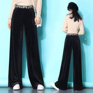 Lettering Waistband Velvet Wide-leg Pants