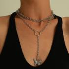 Butterfly Pendant Layered Alloy Choker Necklace Silver - One Size