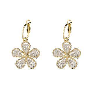 Flower Drop Earring 1 Pair - Transparent & Gold - One Size