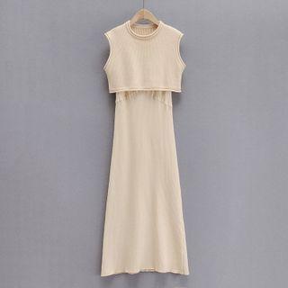 Cropped Sweater Vest / Sleeveless Knit Midi A-line Dress