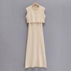 Cropped Sweater Vest / Sleeveless Knit Midi A-line Dress