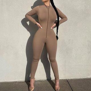 Long-sleeve High-neck Zip-up Jumpsuit