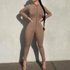 Long-sleeve High-neck Zip-up Jumpsuit