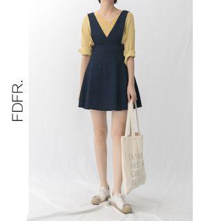 V-neck Denim Suspender Dress