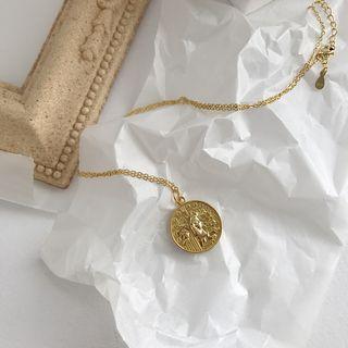 925 Sterling Silver Coin Pendant Necklace L163 - Gold - One Size