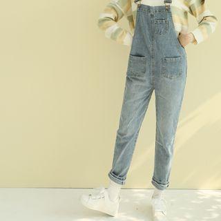Tapered Washed Overall Jeans Light Blue - One Size