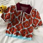 Printed Cropped Polo Shirt Tangerine - One Size