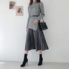 Set: Asymmetric-hem Knit Top + Long Pleated Skirt
