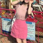 Plain Short-sleeve T-shirt / High-waist A-line Skirt