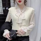 Bell-sleeve Tie-neck Blouse / Knit Vest